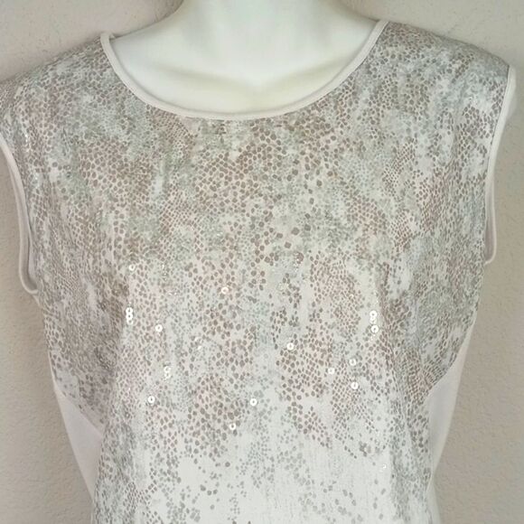 Calvin Klein White and Silver Sequin Top sz L Y2K - Picture 3 of 10